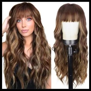 LUXURIOUS HAIR 26” Long Curly Wavy Wig 
Brown with Blonde Highlights